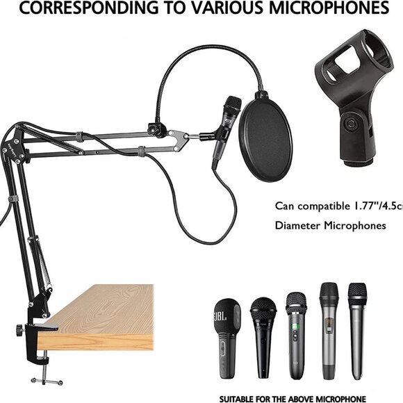 Microphone Stand for Blue Yeti, Boom Arm Scissor Mic Stand with Windscreen - Picture 2 of 6